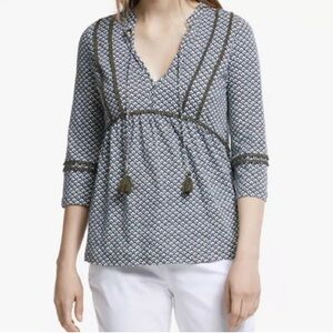 Boden Blue and White Patterned Blouse